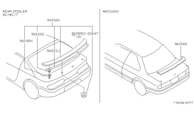 1992 Nissan Sentra Spoiler Air Diagram for K6030-61Y50