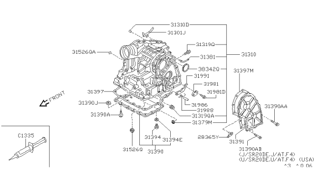 1994 Nissan Sentra Cover-Side,Transmission Case Diagram for 31395-31X00