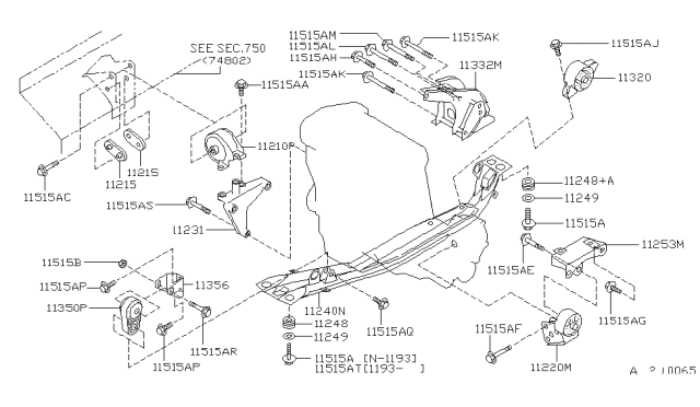 1994 Nissan Sentra Engine & Transmission Mounting Diagram 4