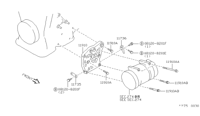 1992 Nissan Sentra Gusset-Compressor,Front Diagram for 11935-53J01