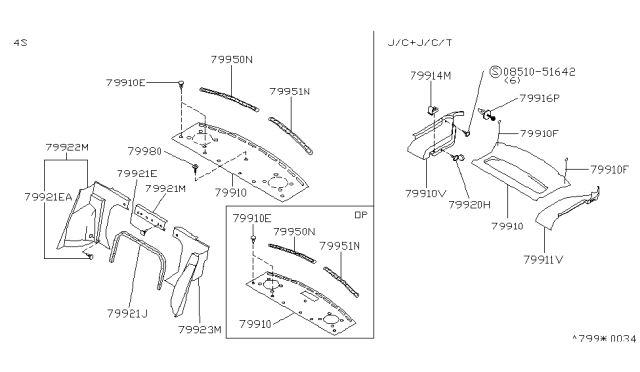 1992 Nissan Sentra Finisher-Rear Parcel Shelf,Side LH Diagram for 79912-61Y03