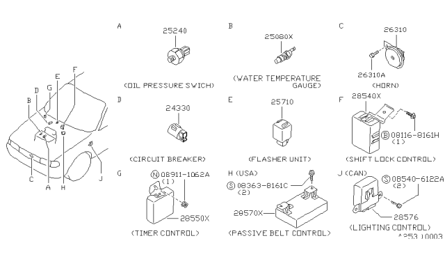 1992 Nissan Sentra Control Assembly-Passive Belt Diagram for 28570-65Y00