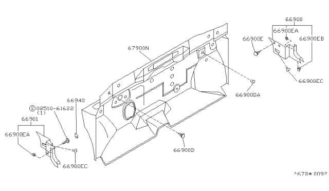 1992 Nissan Sentra Finisher-Dash Side,LH Diagram for 66901-65Y04