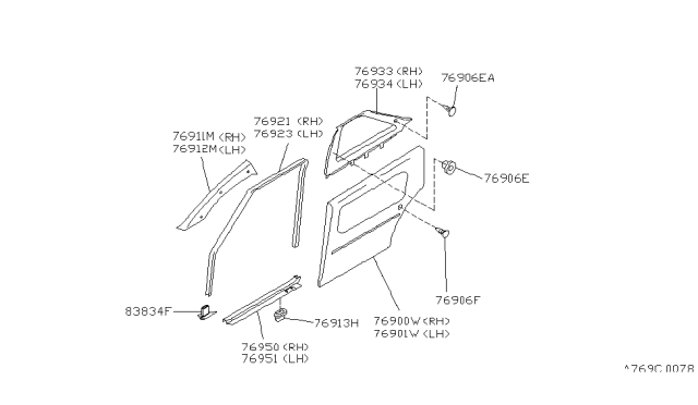 1994 Nissan Sentra Body Side Trimming Diagram 3