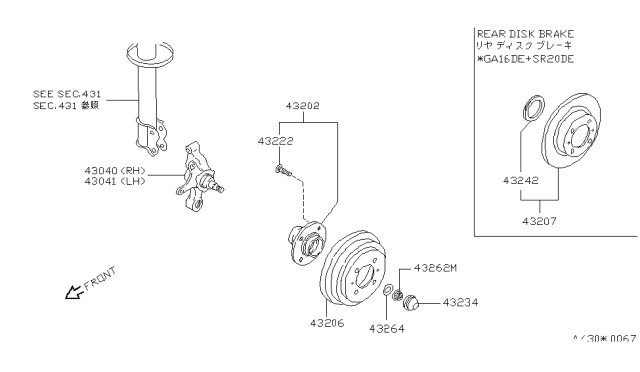 1992 Nissan Sentra Spindle-Rear Housing,RH Diagram for 43040-50Y00