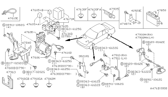 1993 Nissan Sentra Anti Skid Actuator Assembly Diagram for 47850-65Y00
