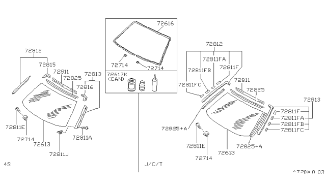 1993 Nissan Sentra MOULDING Windshield Side LH Diagram for 72761-50Y05