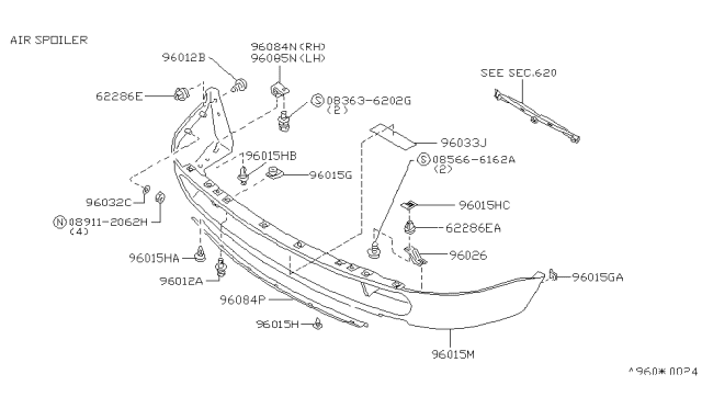 1991 Nissan Sentra Rubber PAD/GASKET Diagram for 96054-61Y00