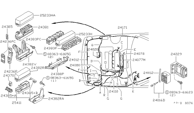 1993 Nissan Sentra Harness Assy-Engine Room Sub Diagram for 24077-65Y00