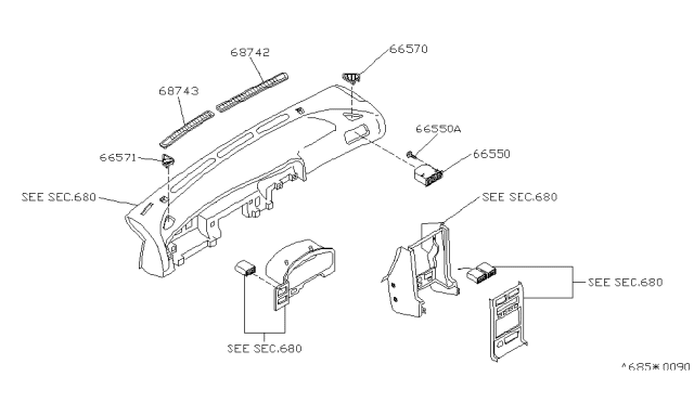 1991 Nissan Sentra Grille-Front Defroster,LH Diagram for 68743-65Y01