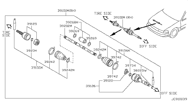 1993 Nissan Sentra Front Drive Shaft (FF) Diagram 3