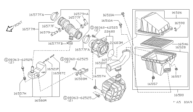 1992 Nissan Sentra Hose-Vacuum Diagram for 16521-65Y01