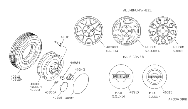 1993 Nissan Sentra Spare Tire Wheel Assembly Diagram for 40300-61A10