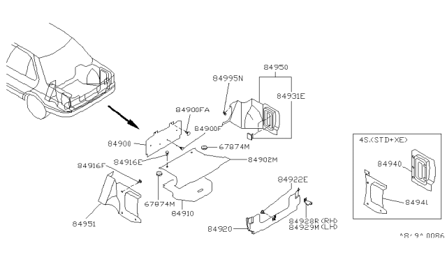 1992 Nissan Sentra Trunk & Luggage Room Trimming Diagram 1