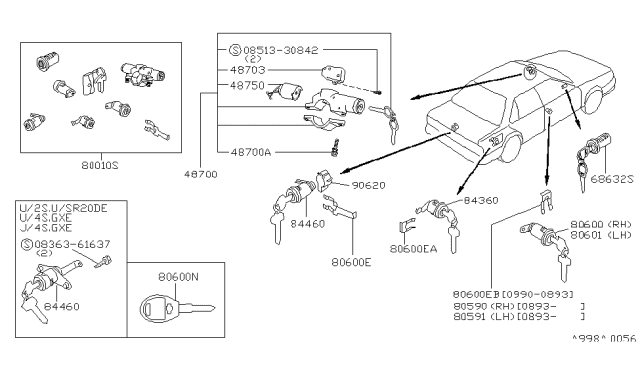 1993 Nissan Sentra Cylinder Set-Door Lock Diagram for 80601-50J25