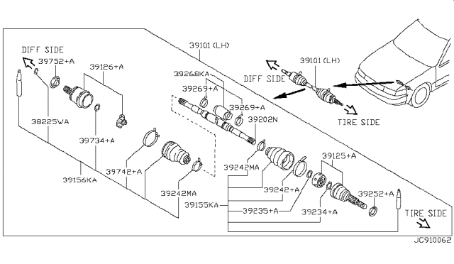 1993 Nissan Sentra Shaft-Front Drive,L Diagram for 39205-60Y50