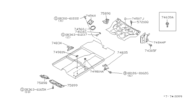 1992 Nissan Sentra Cover-Front Under, LH Diagram for 75899-50C00