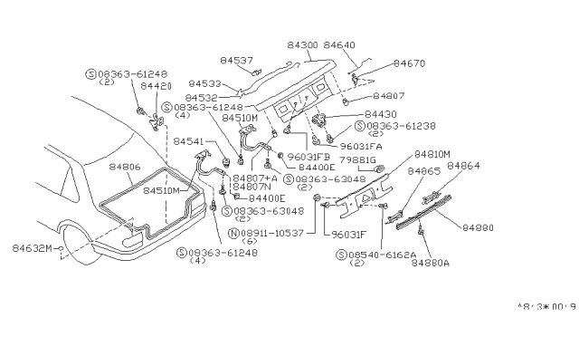 1993 Nissan Sentra Bar-Torsion,Trunk Lid RH Diagram for 84432-5B000