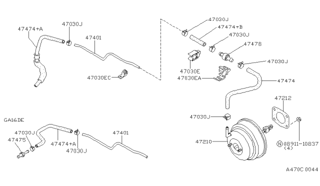 1994 Nissan Sentra Master Vacuum Assembly Diagram for 47210-62Y10