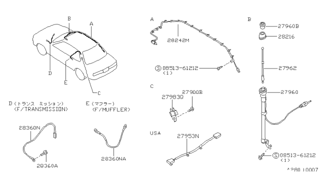 1993 Nissan Sentra Feeder-Antenna,Sub Diagram for 28242-65Y00