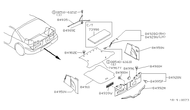 1993 Nissan Sentra Carpet-Luggage Floor Diagram for 84904-61Y18