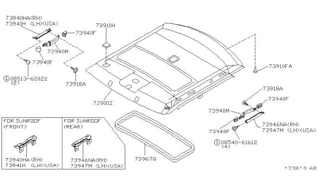 1991 Nissan Sentra Grip Assembly-Assist Diagram for 73940-50Y00