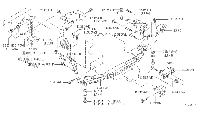 1992 Nissan Sentra Engine & Transmission Mounting Diagram 1