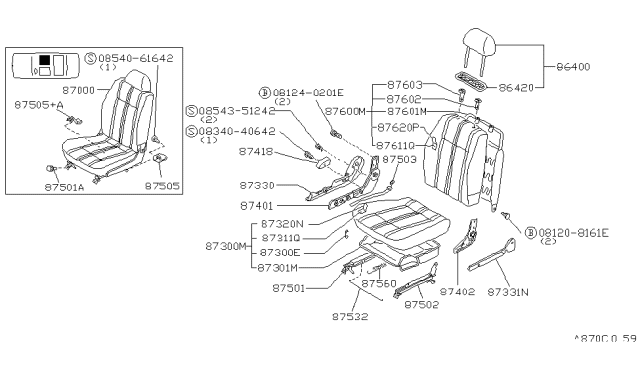 1994 Nissan Sentra Cushion Assembly Front Seat RH Diagram for 87300-5B064