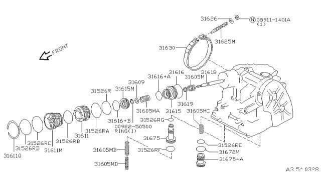 1994 Nissan Sentra Seal-O Ring,Band Servo Diagram for 31526-31X03