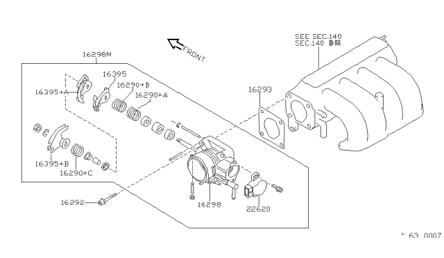 1993 Nissan Sentra Spring-Throttle Return Diagram for 16160-65Y00