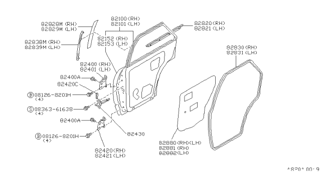 1992 Nissan Sentra WEATHERSTRIP-Rear R Diagram for 82830-50Y01