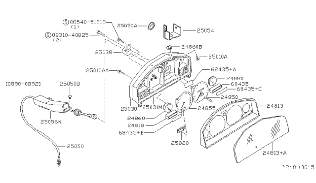 1991 Nissan Sentra Speedometer Assembly Diagram for 24820-64Y24
