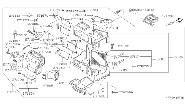 1992 Nissan Sentra Lever-Heater Unit Diagram for 27165-67Y00