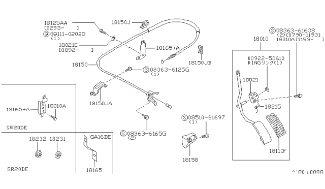1993 Nissan Sentra Wire Assy-Accelerator Diagram for 18201-62Y02