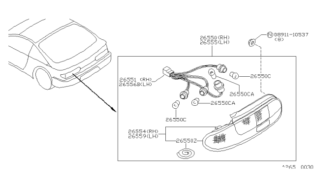 1992 Nissan Sentra Rear Combination Lamp Socket Assembly, Left Diagram for 26556-61Y00