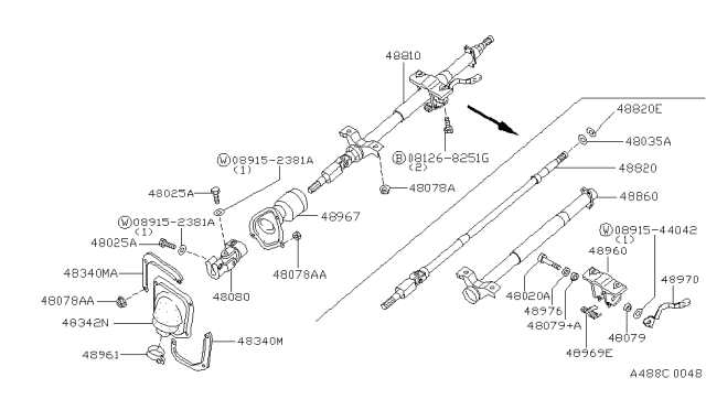 1992 Nissan Sentra Cover-Column Hole Diagram for 48950-65Y00