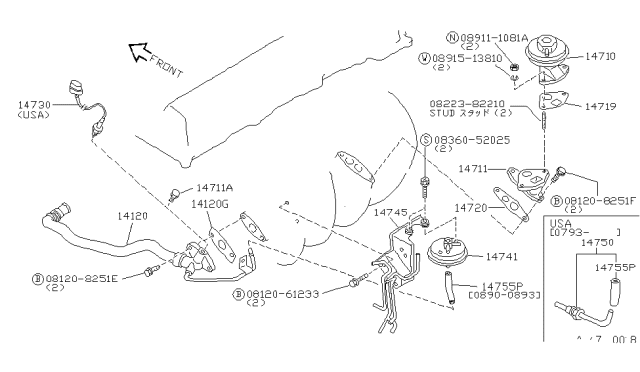 1993 Nissan Sentra EGR Parts Diagram 2