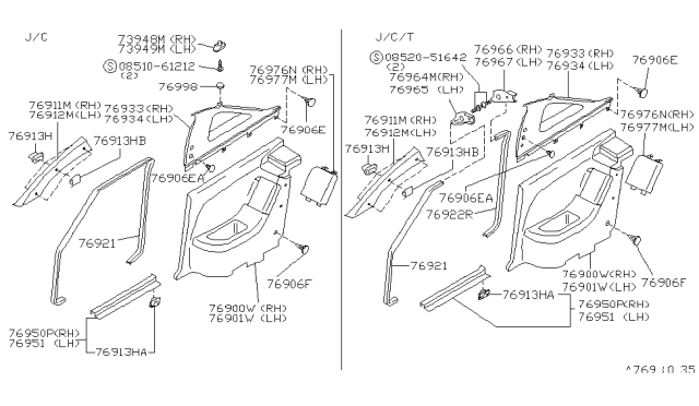 1991 Nissan Sentra RH Body Side WELT Diagram for 76921-64Y00