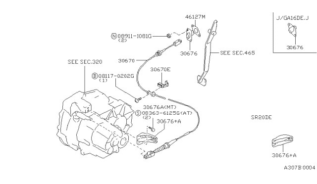 1993 Nissan Sentra Cable Assembly-Clutch Diagram for 30770-64Y01