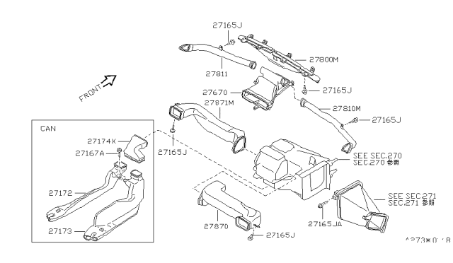 1991 Nissan Sentra Nozzle-Side Demister,LH Diagram for 27810-65Y00
