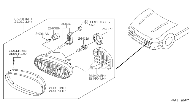 1992 Nissan Sentra Passenger Side Headlamp Assembly Diagram for B6010-65Y00