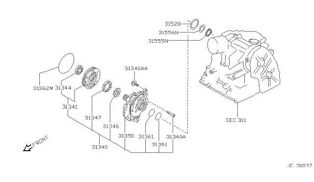 1991 Nissan Sentra Cover Assy-Oil Pump Diagram for 31350-31X02