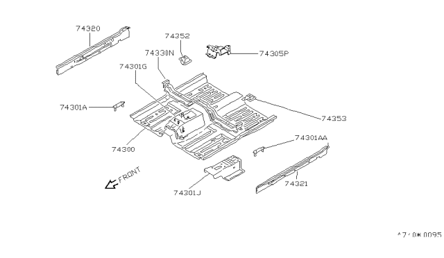 1991 Nissan Sentra Reinforce-Hand Brake & Seat Belt Diagram for 74354-65Y00