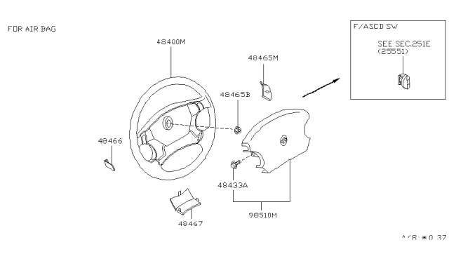 1992 Nissan Sentra Steering Wheel Assembly W/O Pad Diagram for 48430-65Y73