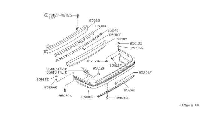 1994 Nissan Sentra Shield-Sight,Rear Bumper Diagram for 85232-65Y00