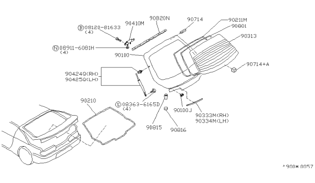 1993 Nissan Sentra Stay Assy-Back Door,RH Diagram for 90450-61Y10