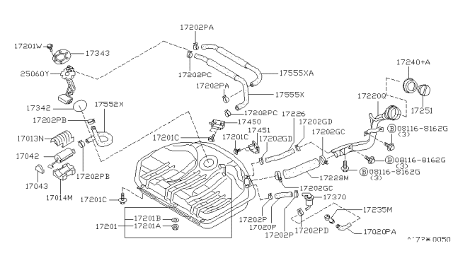 1991 Nissan Sentra Fuel Tank Assembly Diagram for 17202-65Y00