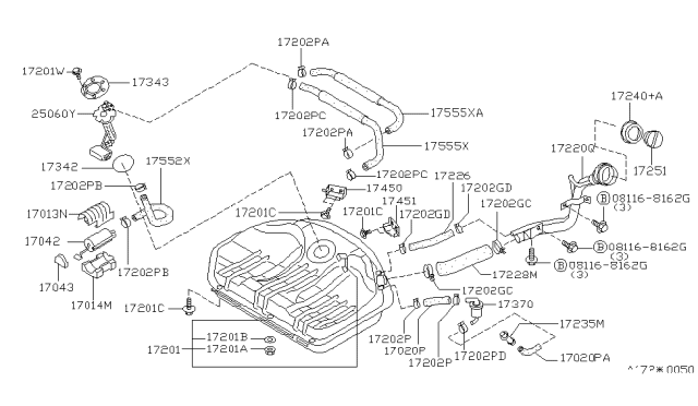 1993 Nissan Sentra Fuel System-Gauge Unit Diagram for 25060-57Y12