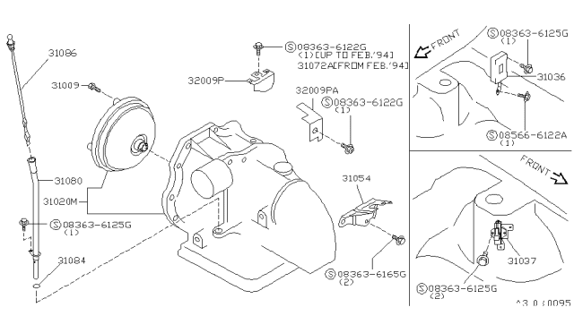 1993 Nissan Sentra Bracket-Auto Transmission Throttle Wire Diagram for 31054-63Y00