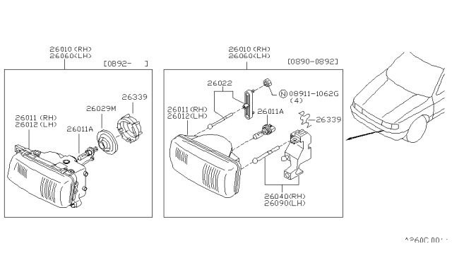 1993 Nissan Sentra Headlamp Diagram 3